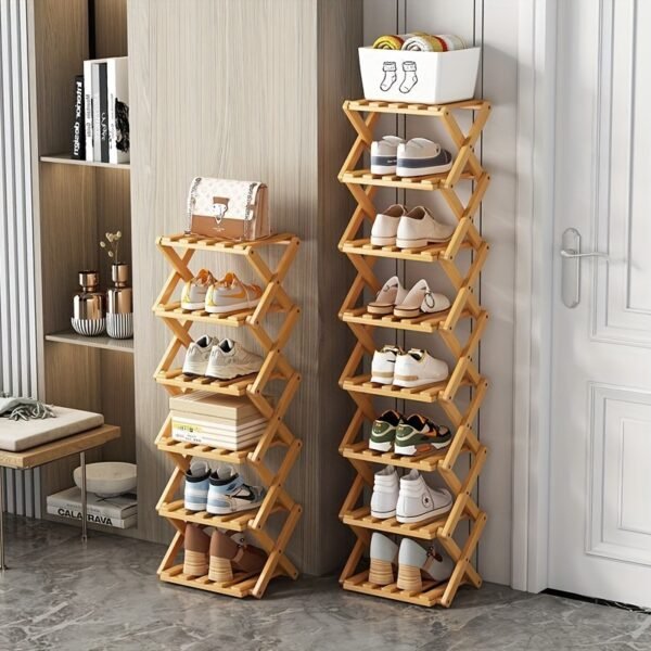 This Is a No-installation Foldable Bamboo Shoe Rack small high