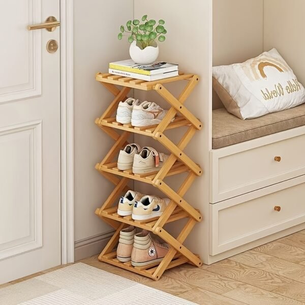 This Is a No-installation Foldable Bamboo Shoe Rack small high