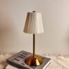 Metal Base, Pleated Fabric Lampshade - Bedside Lamp Night Light random colour