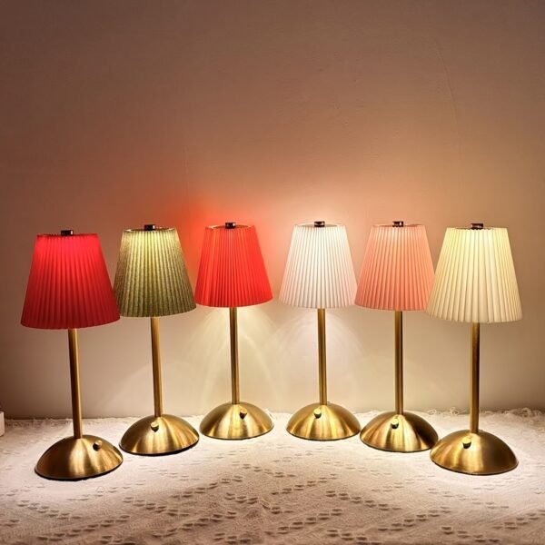 8283efb8-4c32-4365-963e-03c48c6d2339.jpg Metal Base, Pleated Fabric Lampshade - Bedside Lamp Night Light random colour