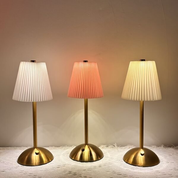 e93ebde3-51f1-4534-a180-d24d5eb9018f.jpg Metal Base, Pleated Fabric Lampshade - Bedside Lamp Night Light random colour