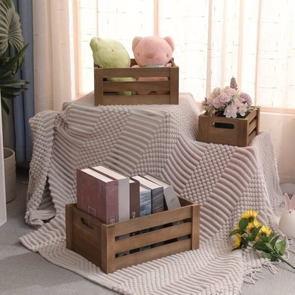 3pcs Rustic Farmhouse Wooden Storage Crates Set